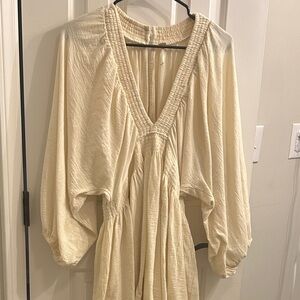 Free People Cream V-Neck Blouse